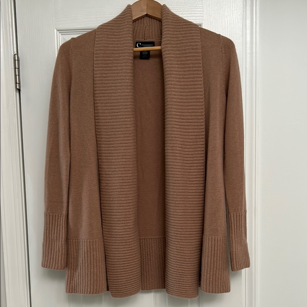 Bloomingdale's Cashmere Ribbed Cardigan in Brown/Tan